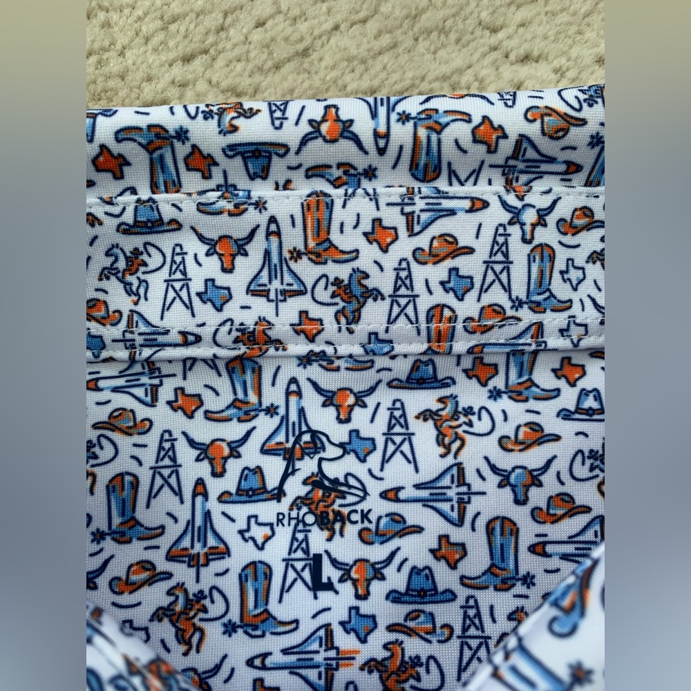 Rhoback Mens Large The Houston Texas Space Shuttle Western Performance Golf Polo - Picture 5 of 12